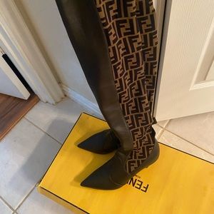 Gently used Fendi over the Knee Stretch Boots with low Heel